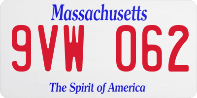 MA license plate 9VW062