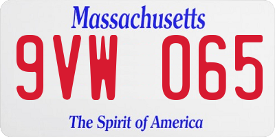 MA license plate 9VW065