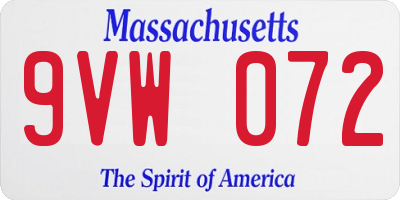 MA license plate 9VW072