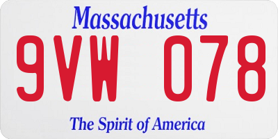 MA license plate 9VW078