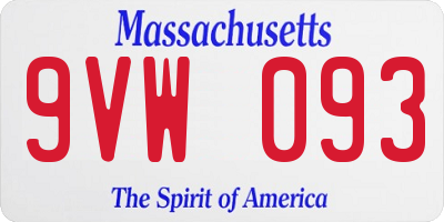 MA license plate 9VW093
