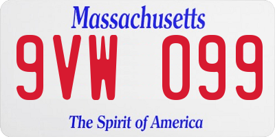 MA license plate 9VW099