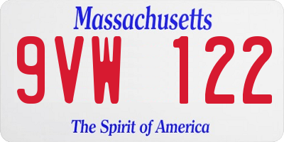 MA license plate 9VW122