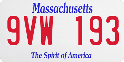 MA license plate 9VW193