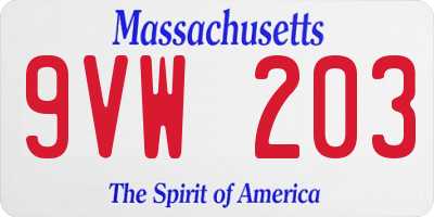 MA license plate 9VW203