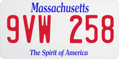 MA license plate 9VW258