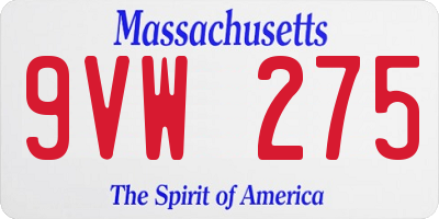 MA license plate 9VW275