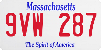 MA license plate 9VW287