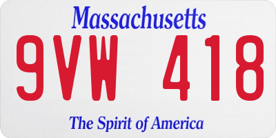 MA license plate 9VW418