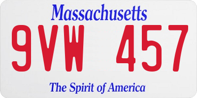 MA license plate 9VW457