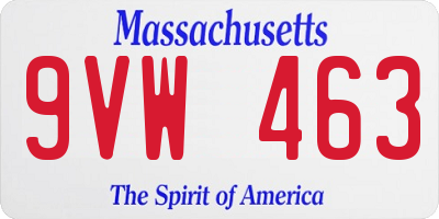 MA license plate 9VW463