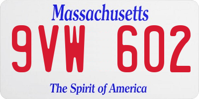 MA license plate 9VW602