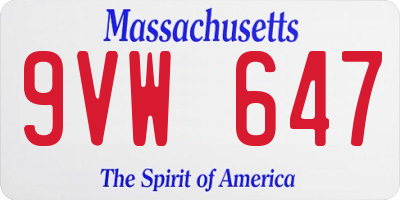 MA license plate 9VW647