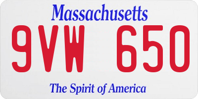 MA license plate 9VW650