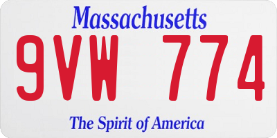 MA license plate 9VW774
