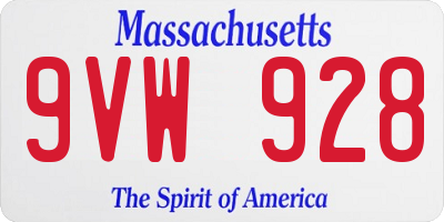 MA license plate 9VW928