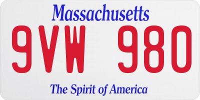 MA license plate 9VW980