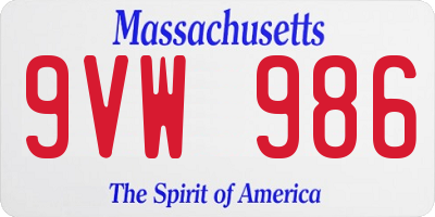 MA license plate 9VW986