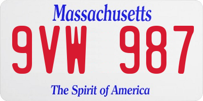 MA license plate 9VW987