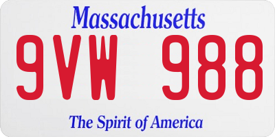 MA license plate 9VW988