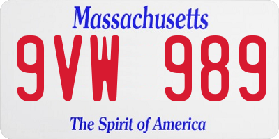MA license plate 9VW989