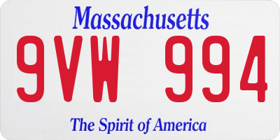 MA license plate 9VW994