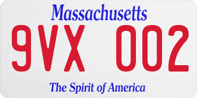 MA license plate 9VX002