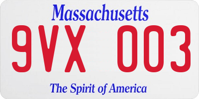 MA license plate 9VX003