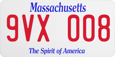 MA license plate 9VX008