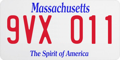 MA license plate 9VX011