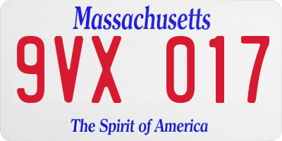 MA license plate 9VX017