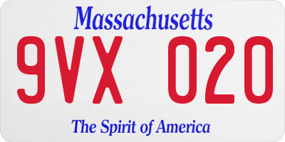 MA license plate 9VX020