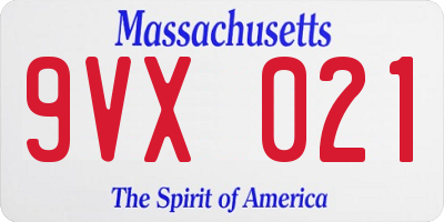 MA license plate 9VX021