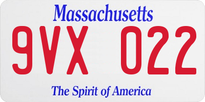 MA license plate 9VX022