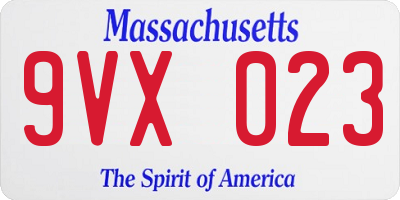 MA license plate 9VX023
