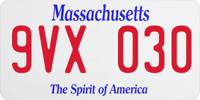 MA license plate 9VX030