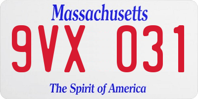 MA license plate 9VX031