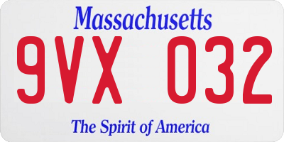 MA license plate 9VX032