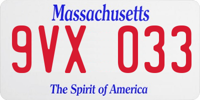 MA license plate 9VX033