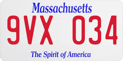 MA license plate 9VX034