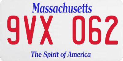 MA license plate 9VX062