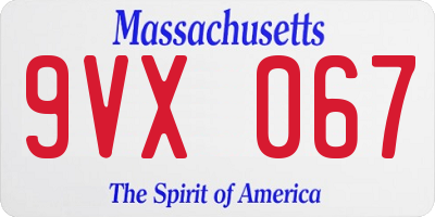 MA license plate 9VX067