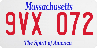 MA license plate 9VX072