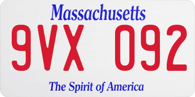 MA license plate 9VX092