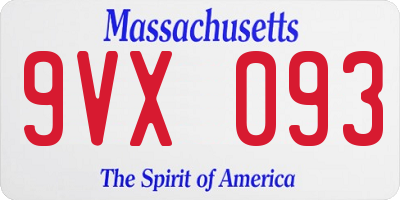 MA license plate 9VX093