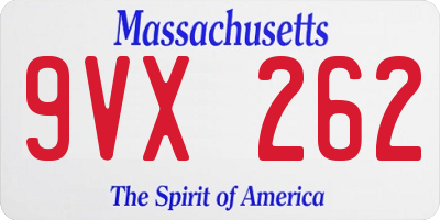 MA license plate 9VX262