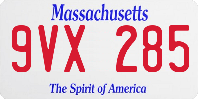 MA license plate 9VX285