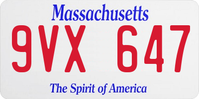 MA license plate 9VX647