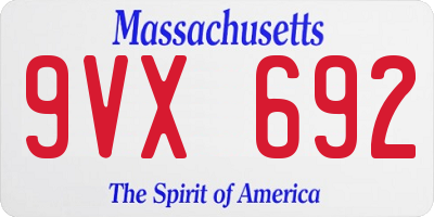 MA license plate 9VX692