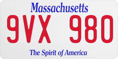 MA license plate 9VX980